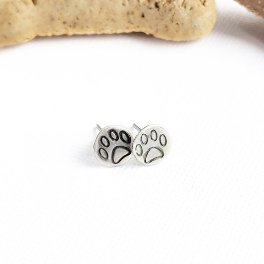 Sterling silver paw print stud earrings