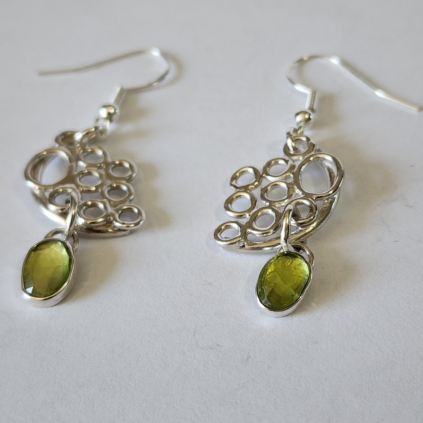 Sterling silver bubble earrings with peridot drops