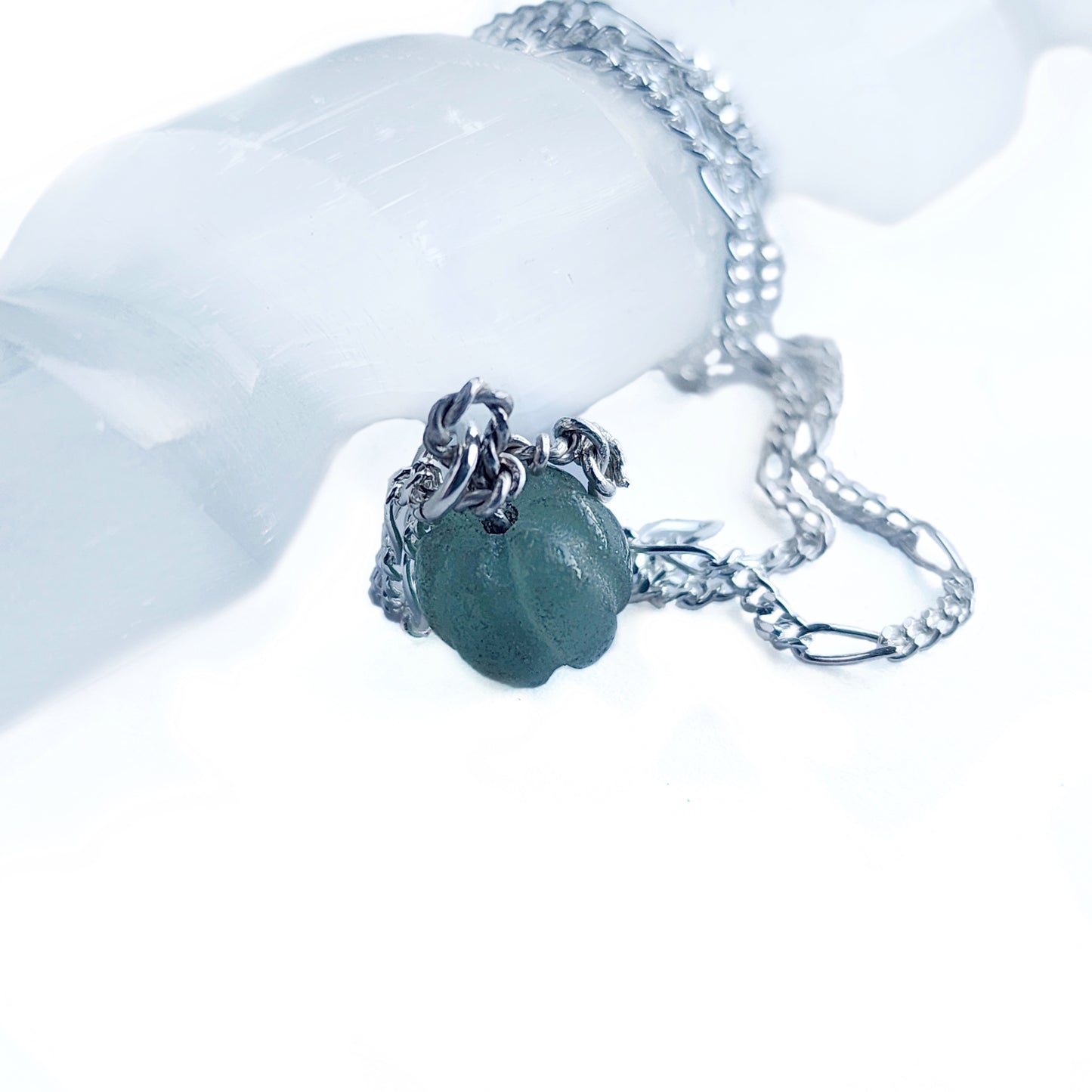 Micro aventurine gemstone sterling silver pumpkin necklace