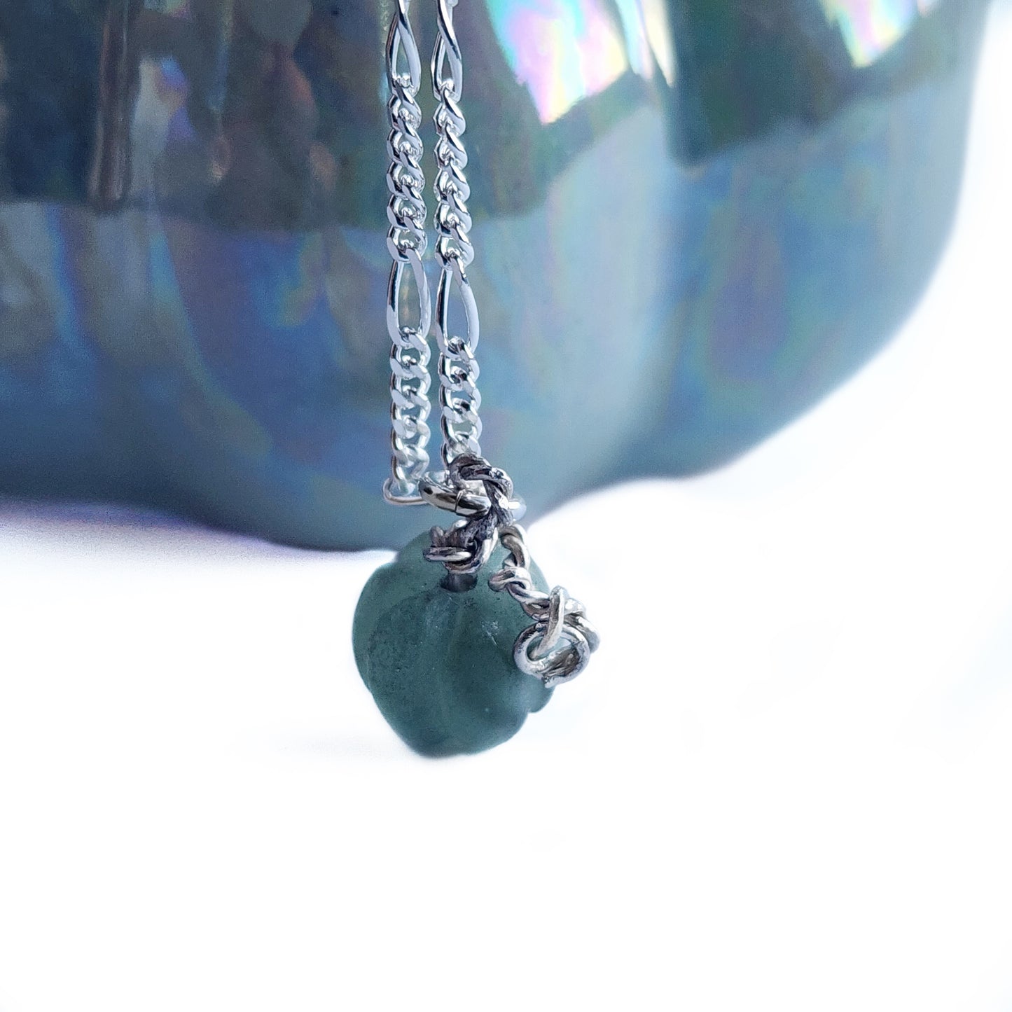 Micro aventurine gemstone sterling silver pumpkin necklace