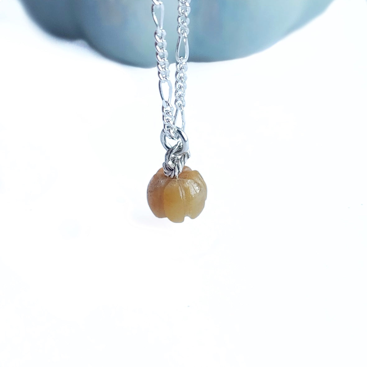 Micro orange jasper gemstone sterling silver pumpkin necklace