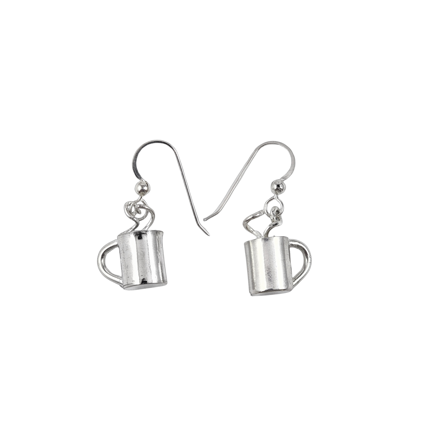 Sterling silver mug with steam dangle earrings