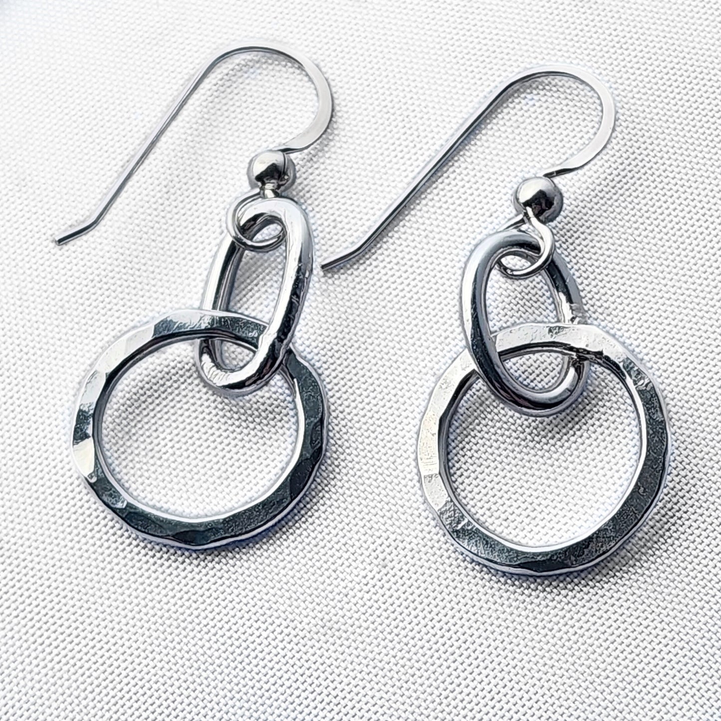 Sterling silver hammered link dangle earrings “Dancing Lights”