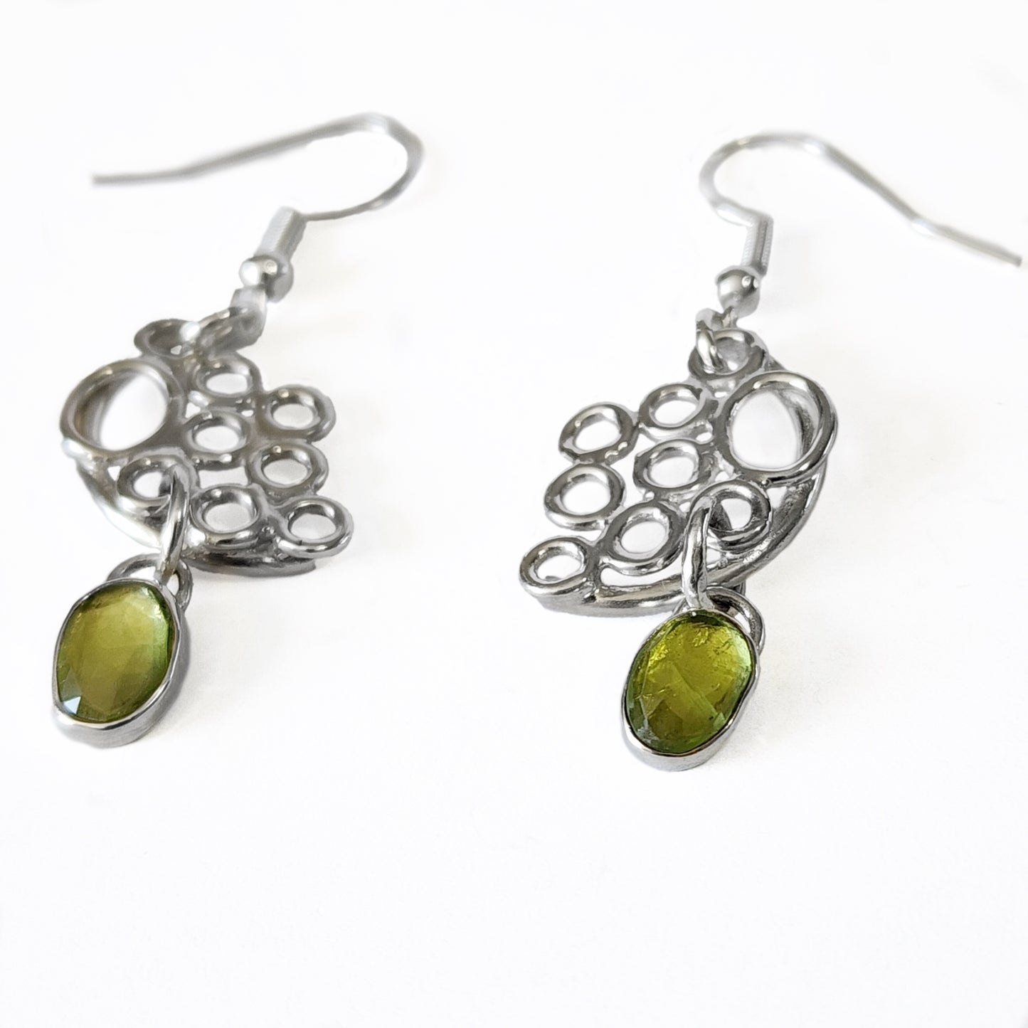 Sterling silver bubble earrings with peridot drops