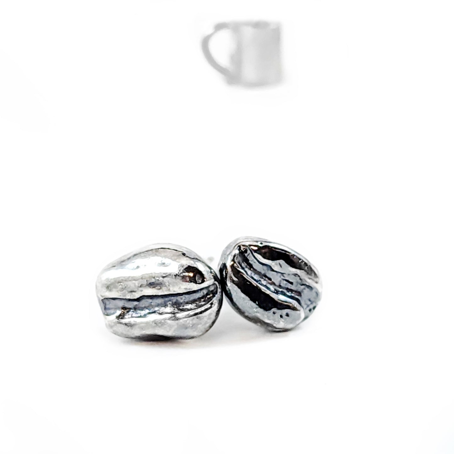 Sterling silver coffee bean stud earrings