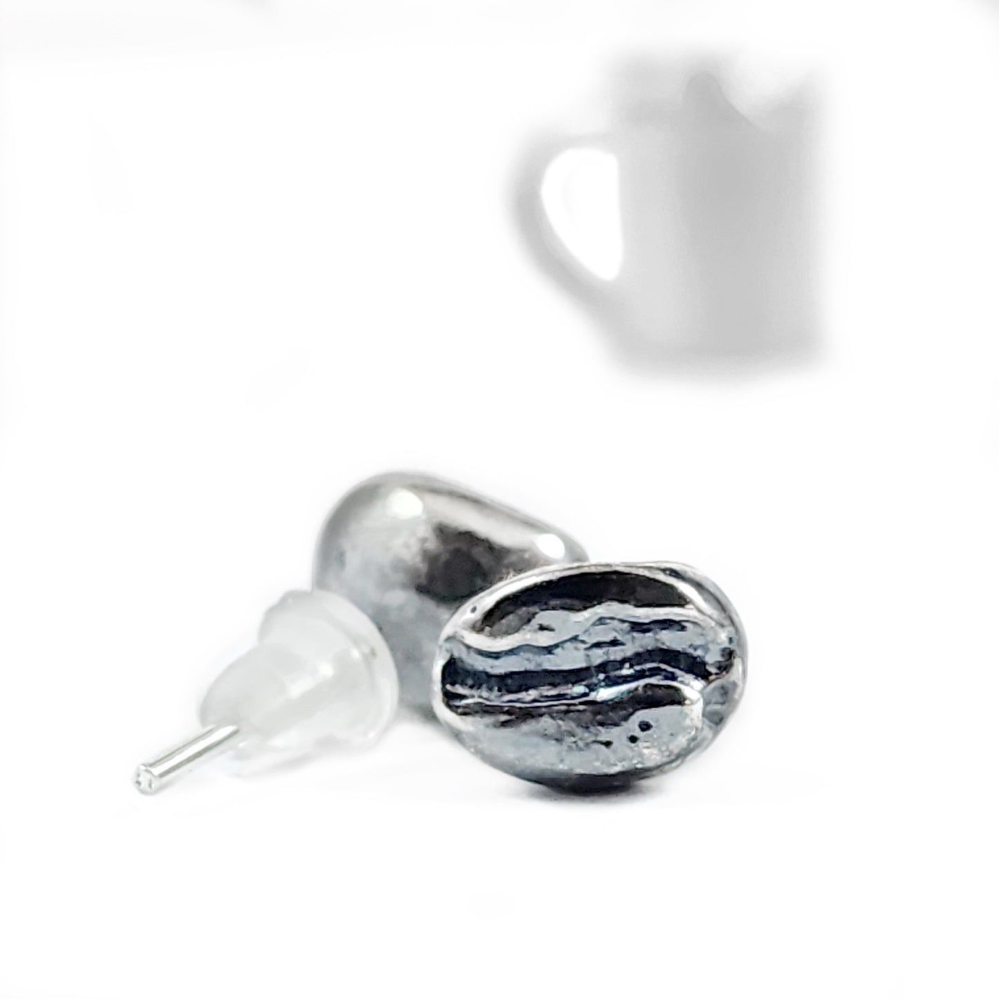 Sterling silver coffee bean stud earrings