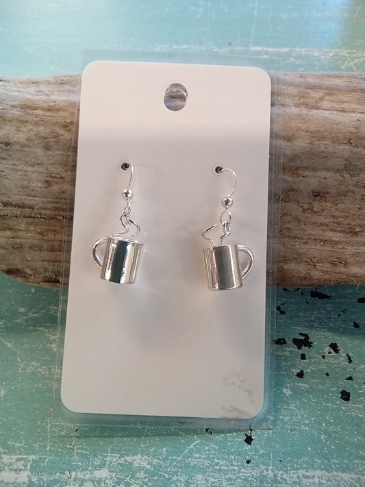 Sterling Silver Dangle Coffee Cup Earrings