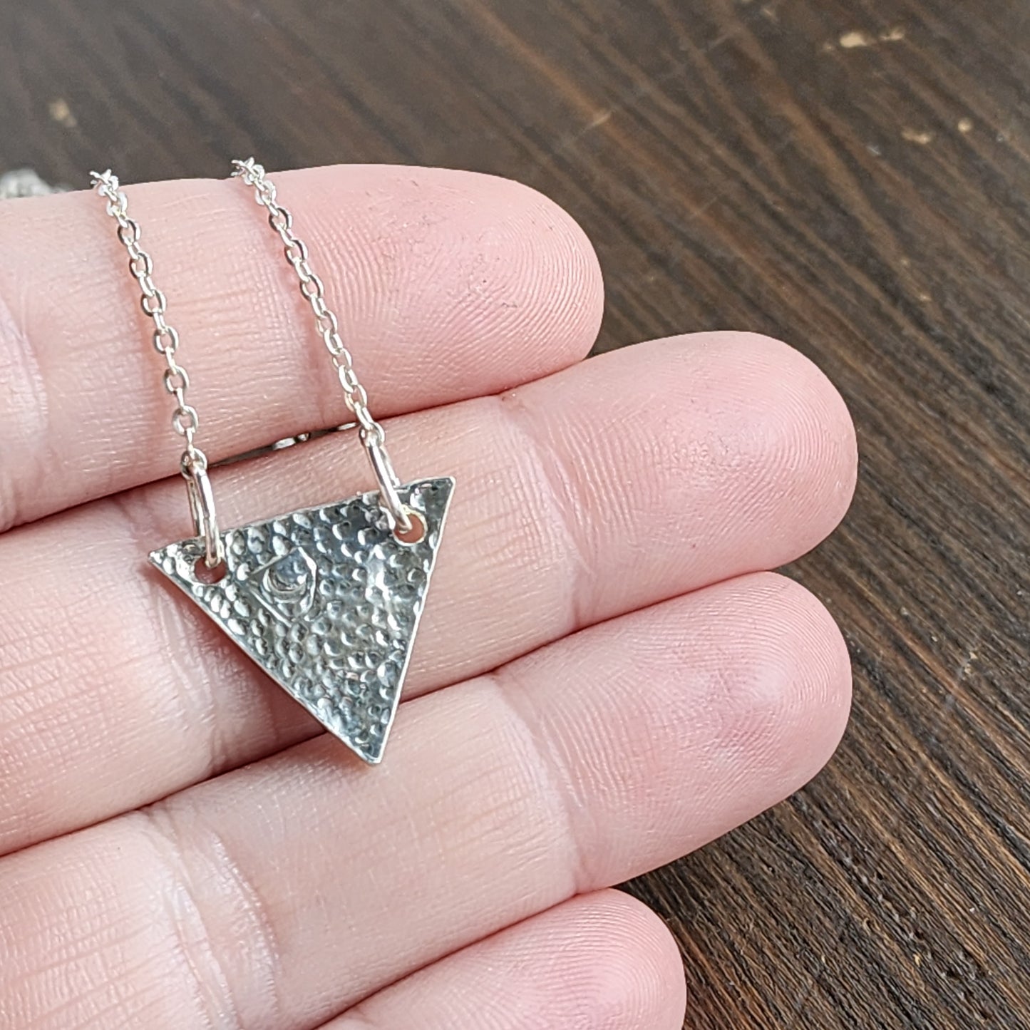 Sterling silver hammered triangle necklace