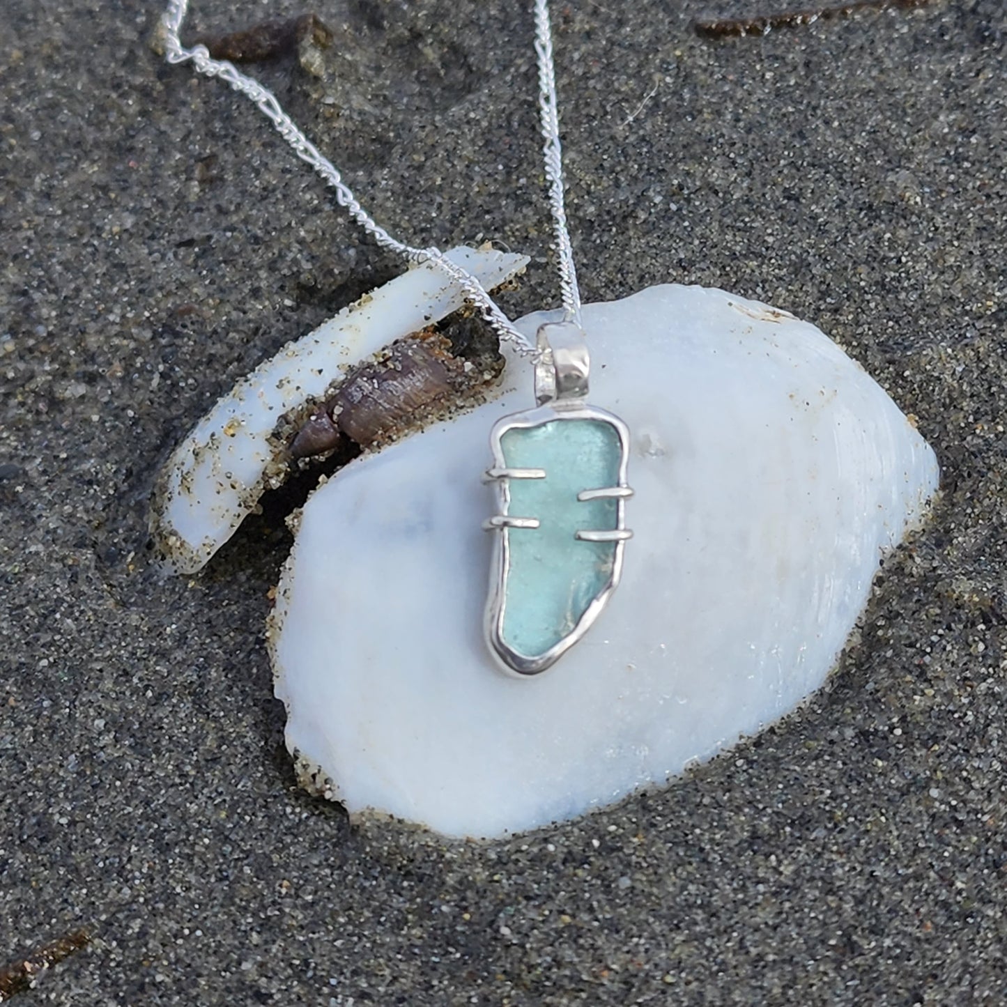 Sterling silver and blue sea glass necklace