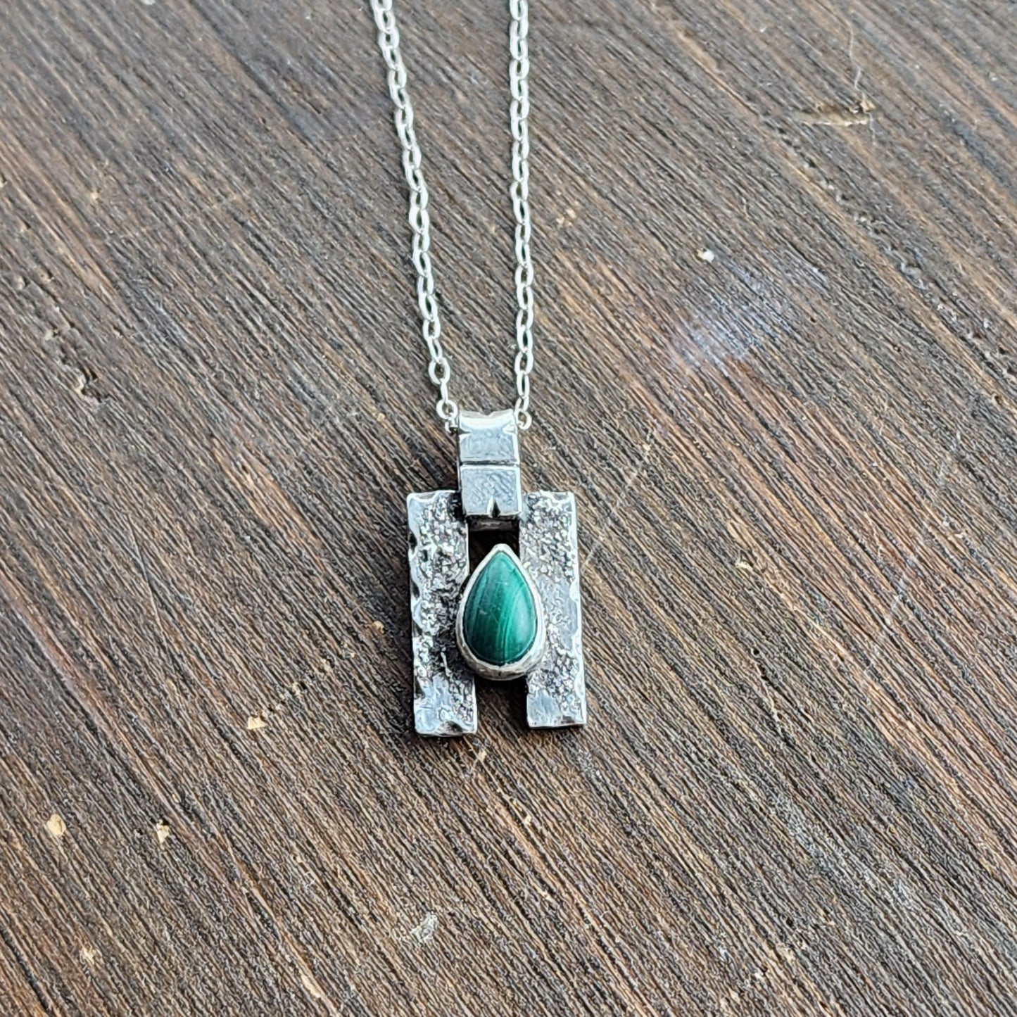 Sterling silver and malachite drop necklace