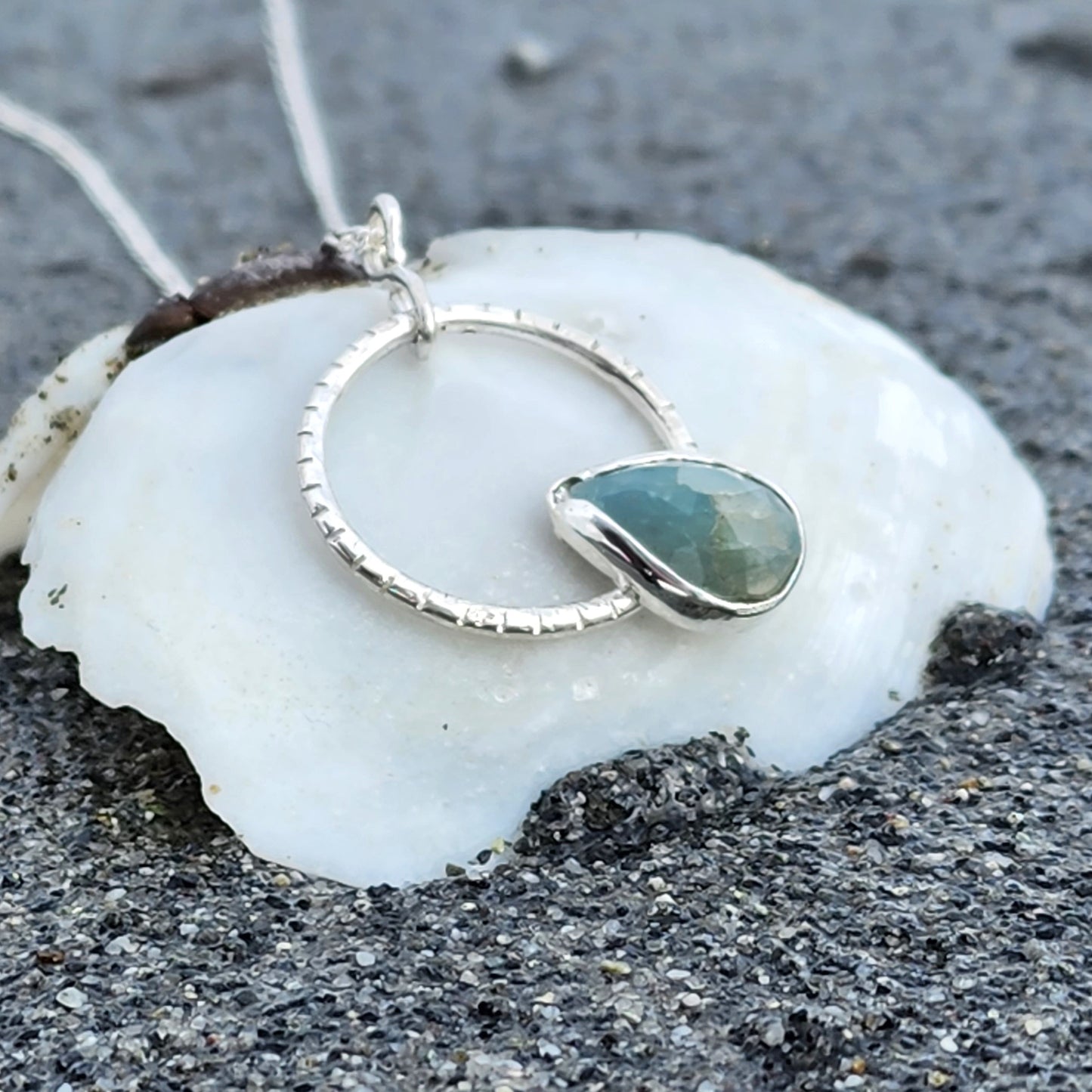 Sterling silver and aquamarine angled drop necklace