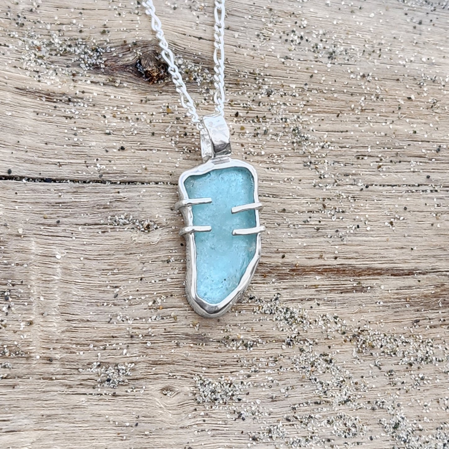 Sterling silver and blue sea glass necklace