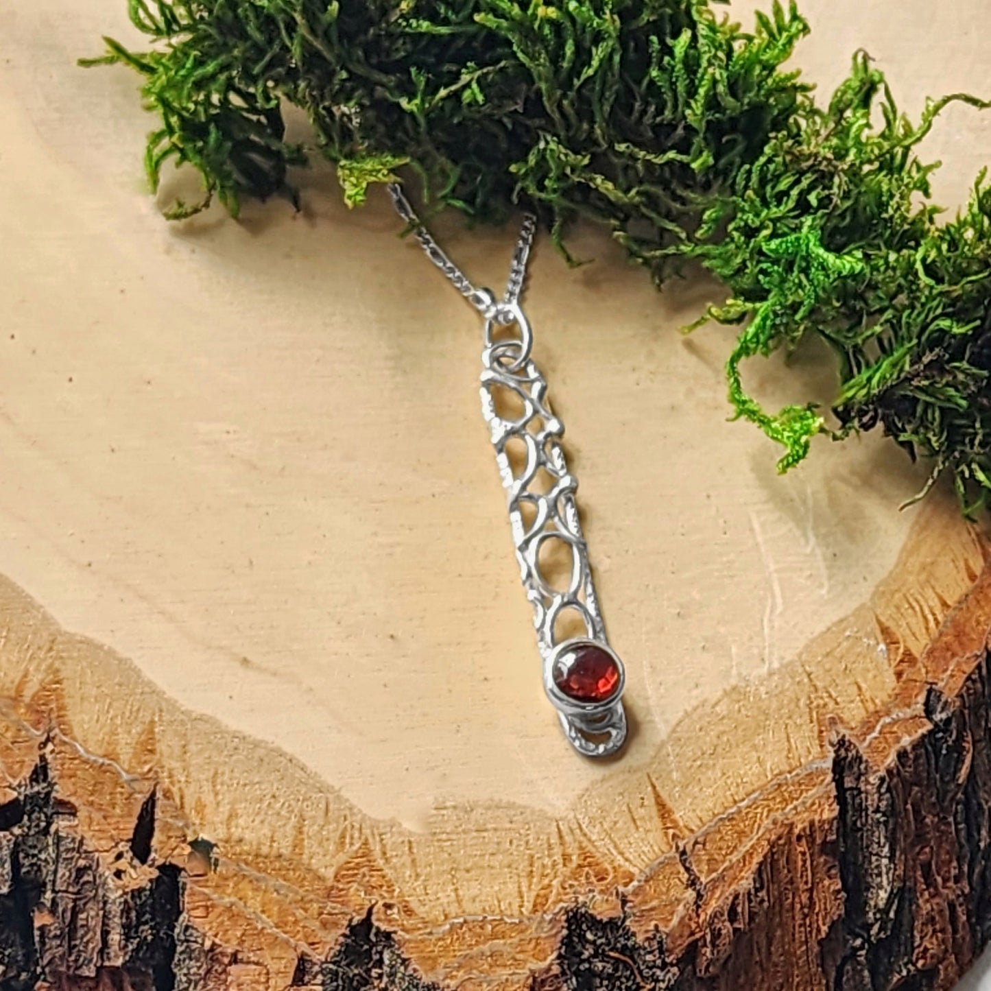 Sterling silver bubble necklace with garnet