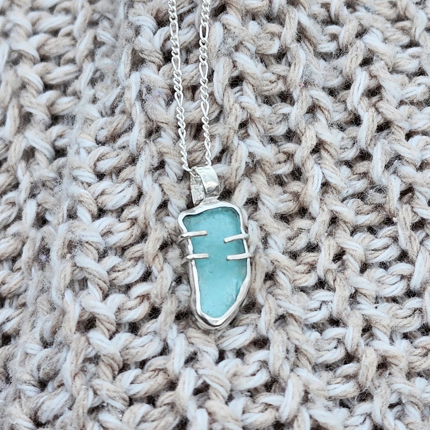 Sterling silver and blue sea glass necklace