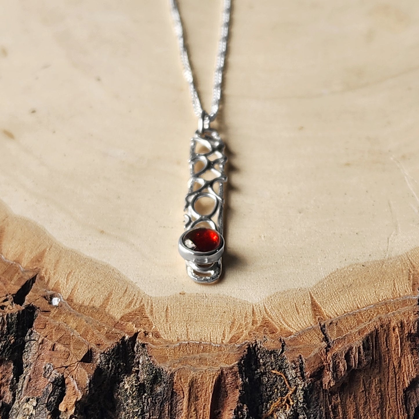 Sterling silver bubble necklace with garnet