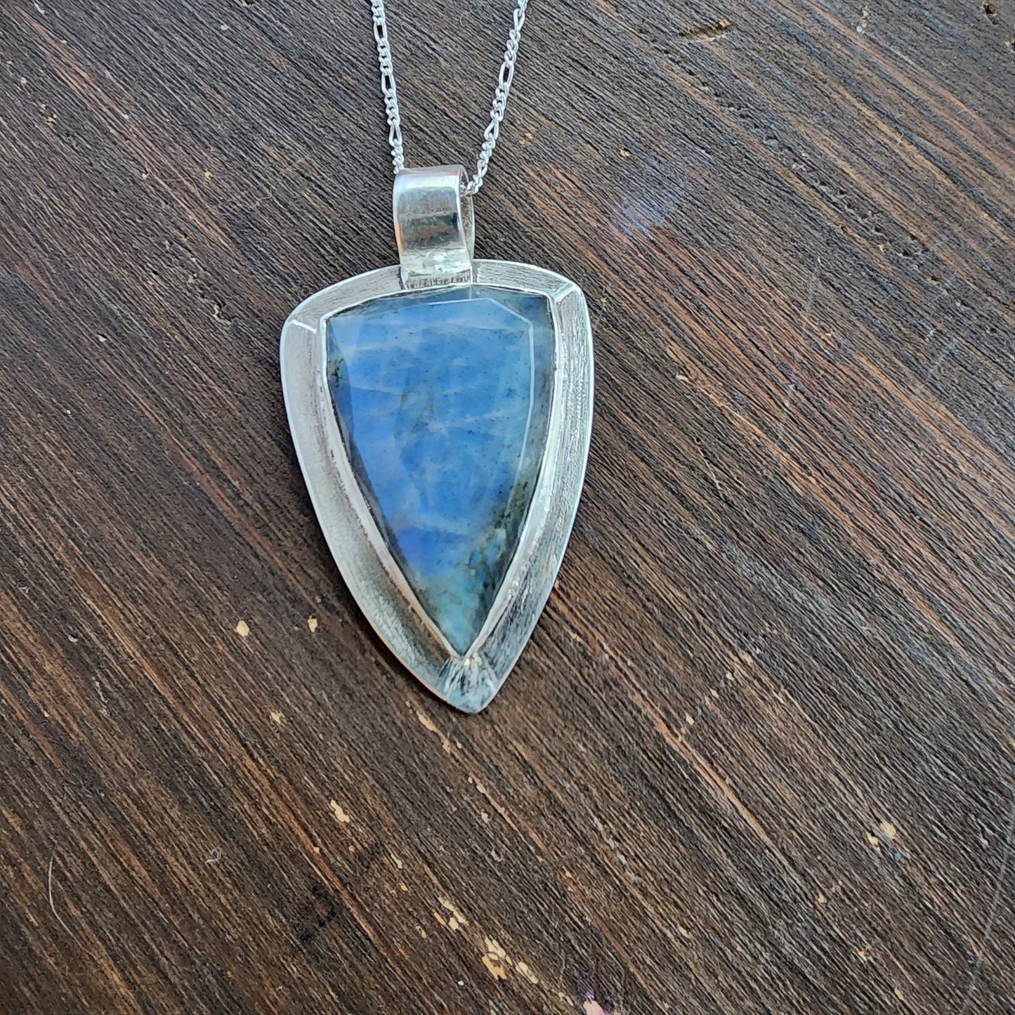 Large labradorite arrow sterling silver necklace with moon cut out