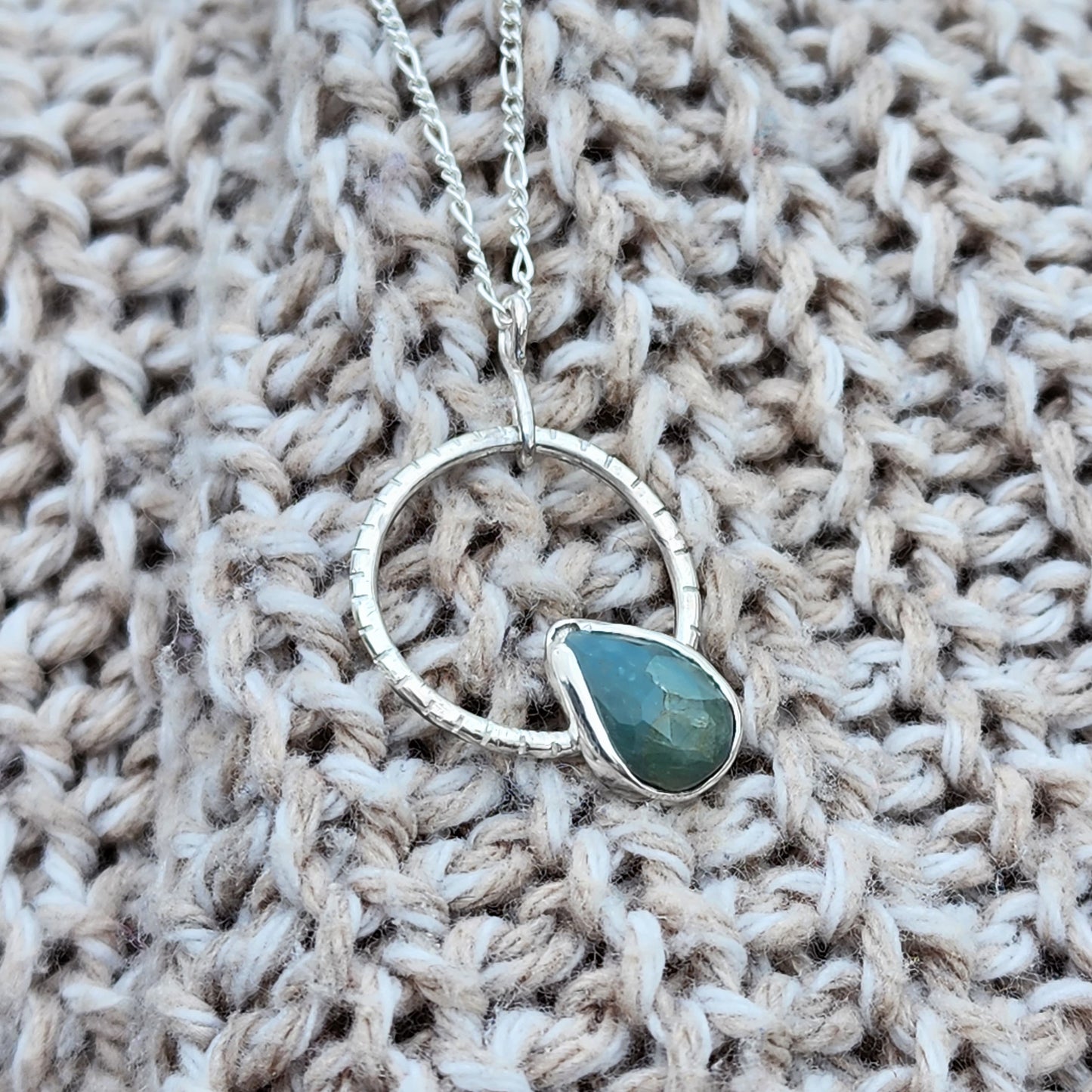 Sterling silver and aquamarine angled drop necklace