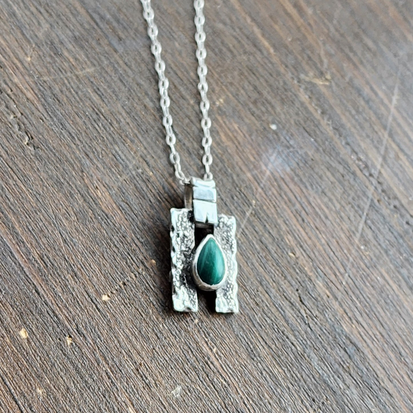 Sterling silver and malachite drop necklace