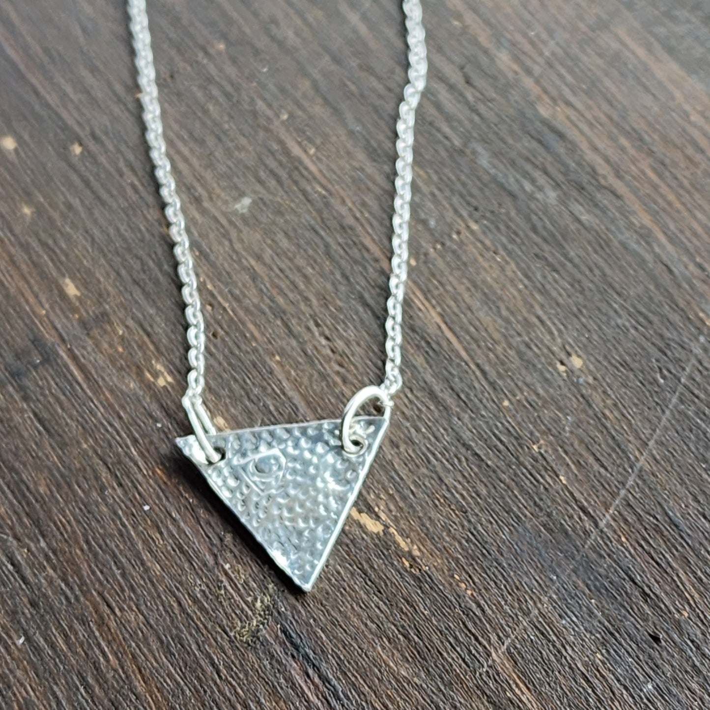 Sterling silver hammered triangle necklace