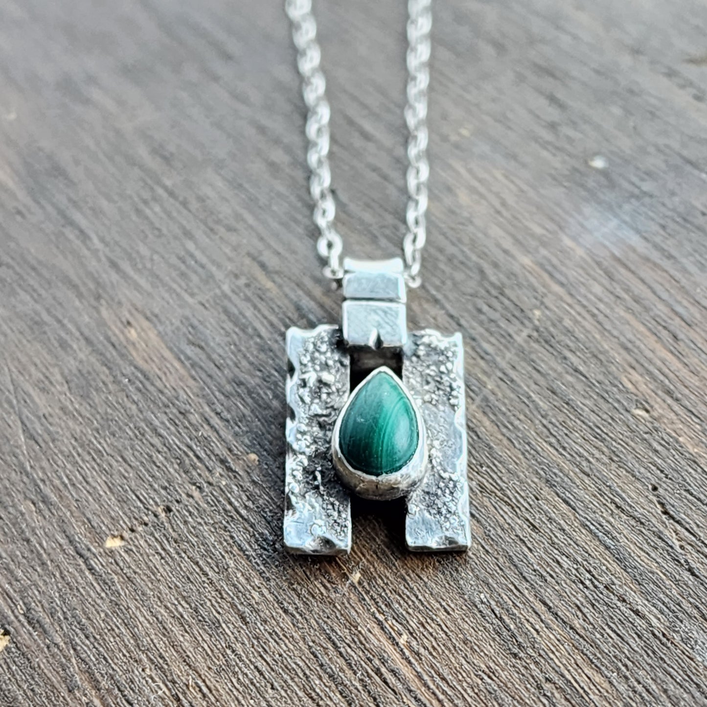 Sterling silver and malachite drop necklace