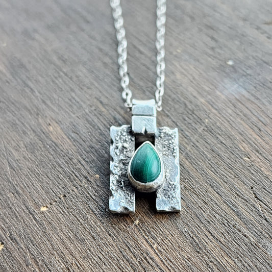 Sterling silver and malachite drop necklace