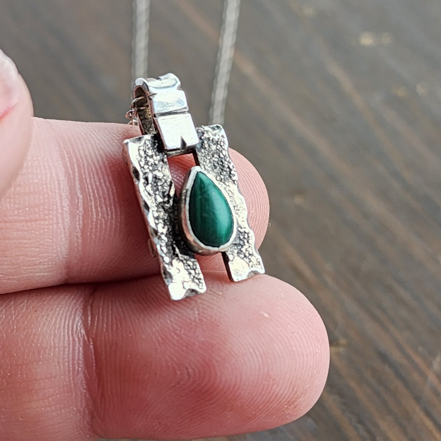 Sterling silver and malachite drop necklace