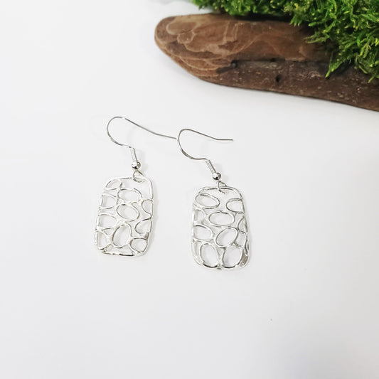 Sterling silver rectangle bubble dangle earrings