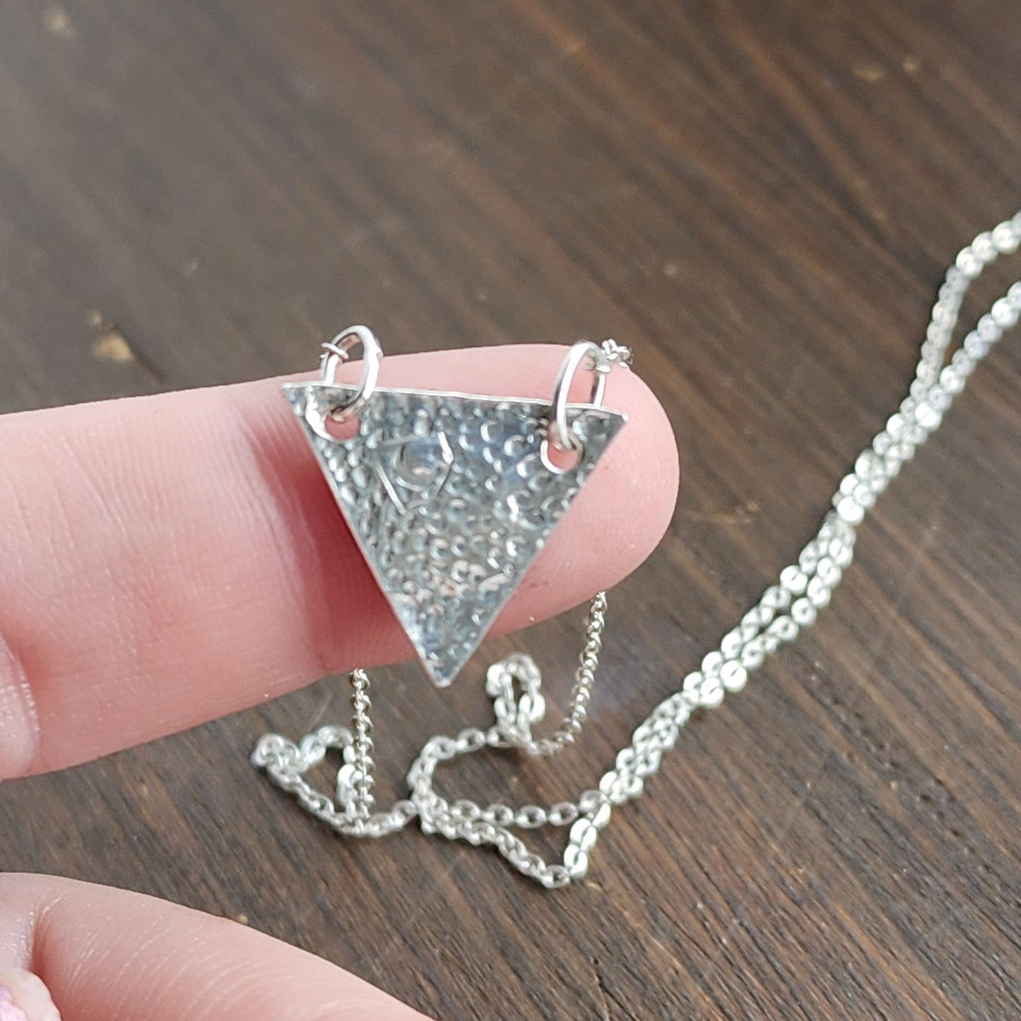 Sterling silver hammered triangle necklace