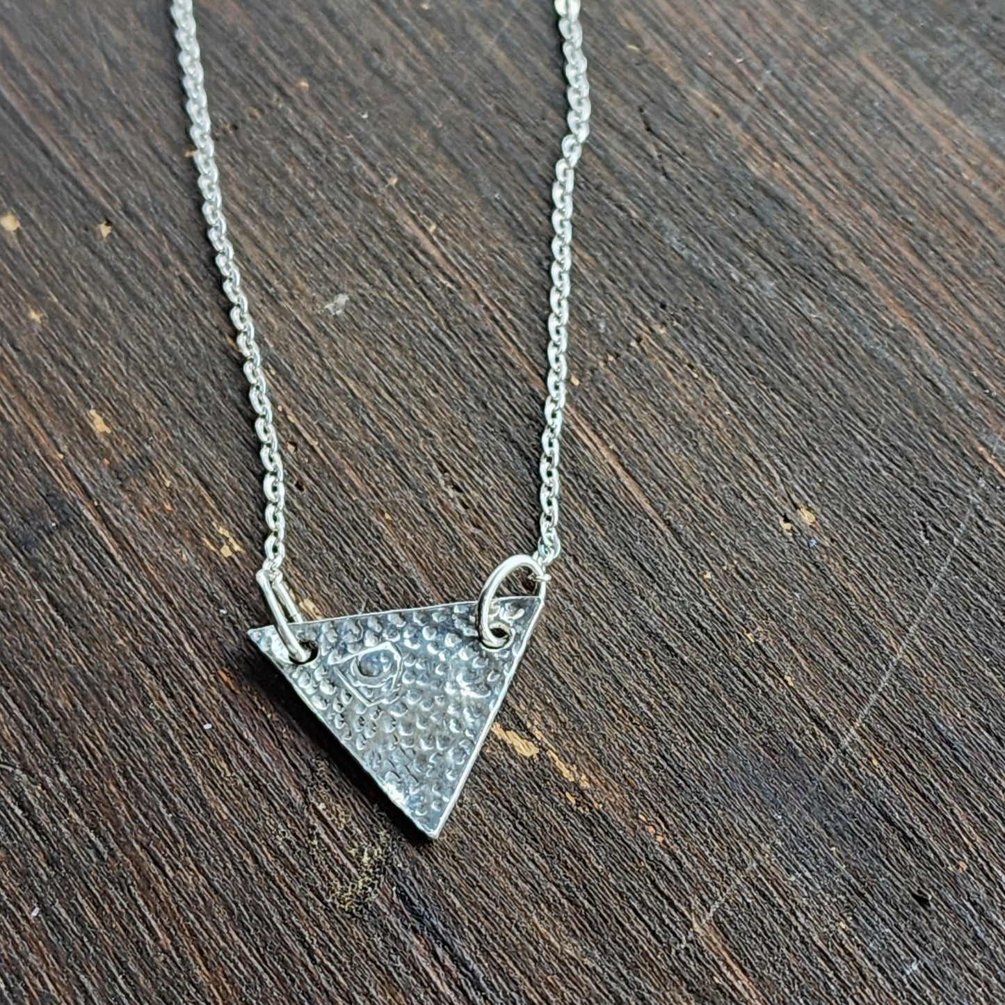 Sterling silver hammered triangle necklace