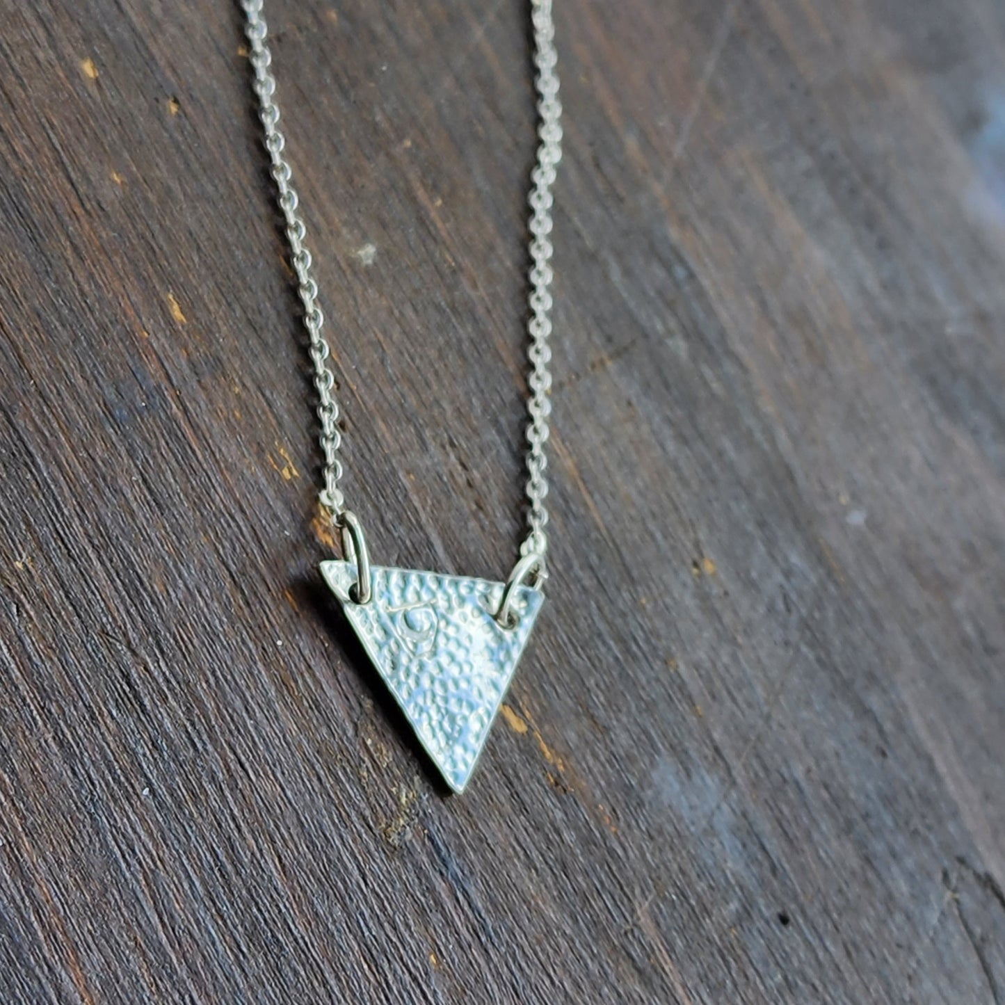 Sterling silver hammered triangle necklace