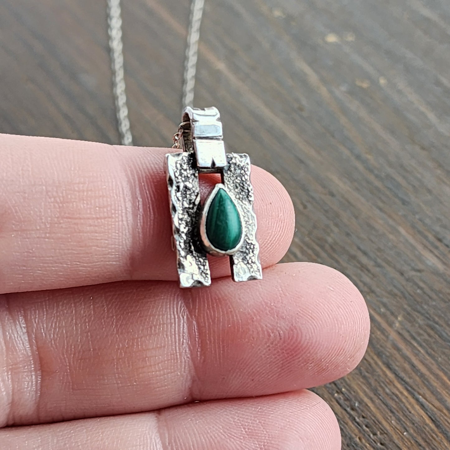 Sterling silver and malachite drop necklace