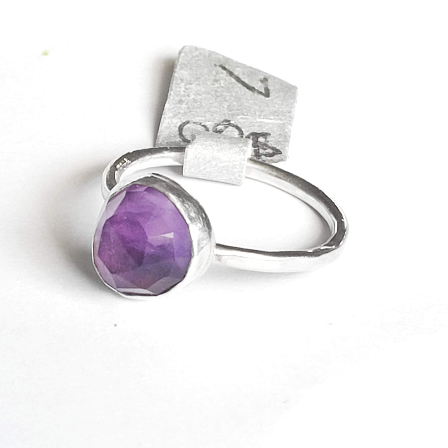 Amethyst rose cut gemstone sterling silver ring