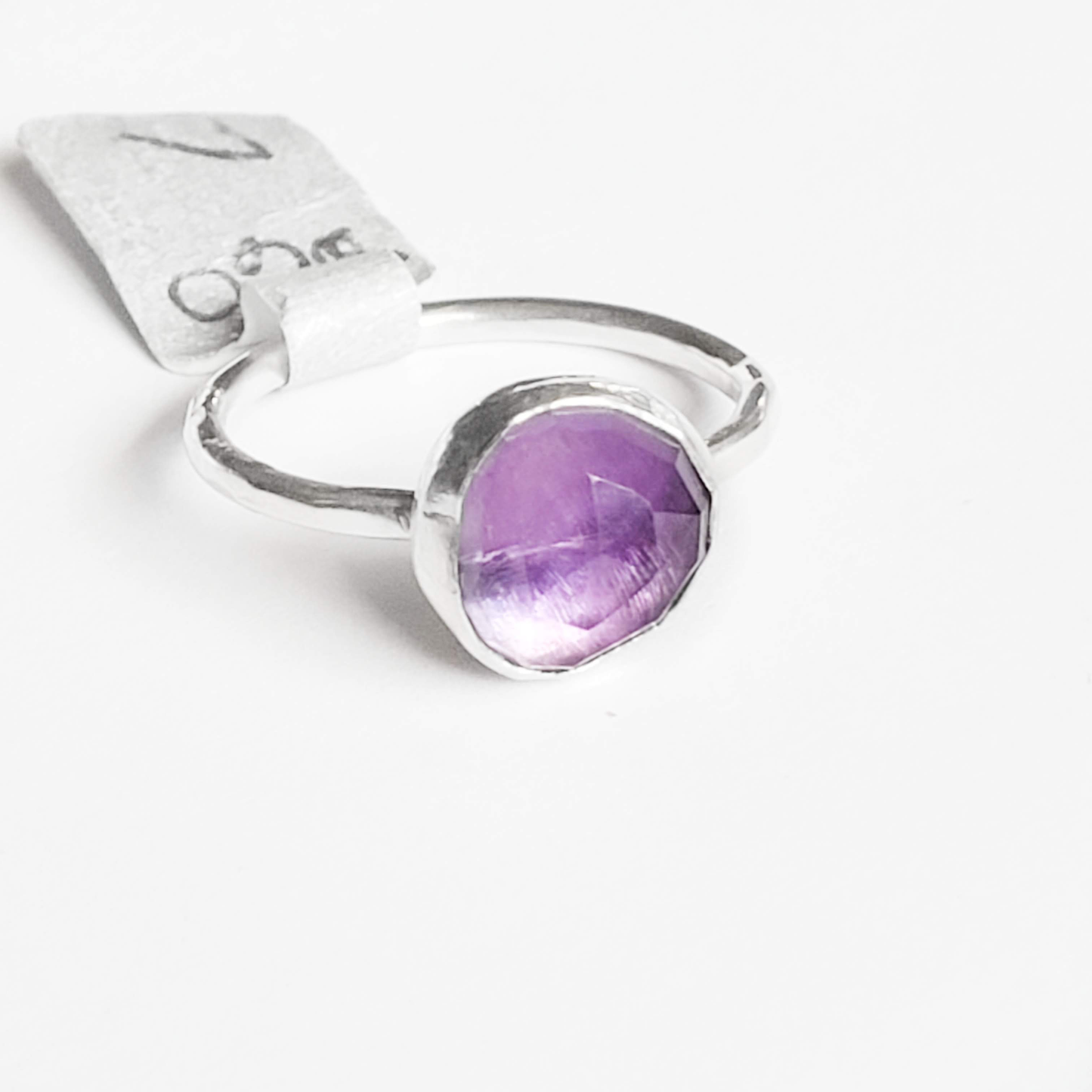 Amethyst rose cut gemstone sterling silver ring