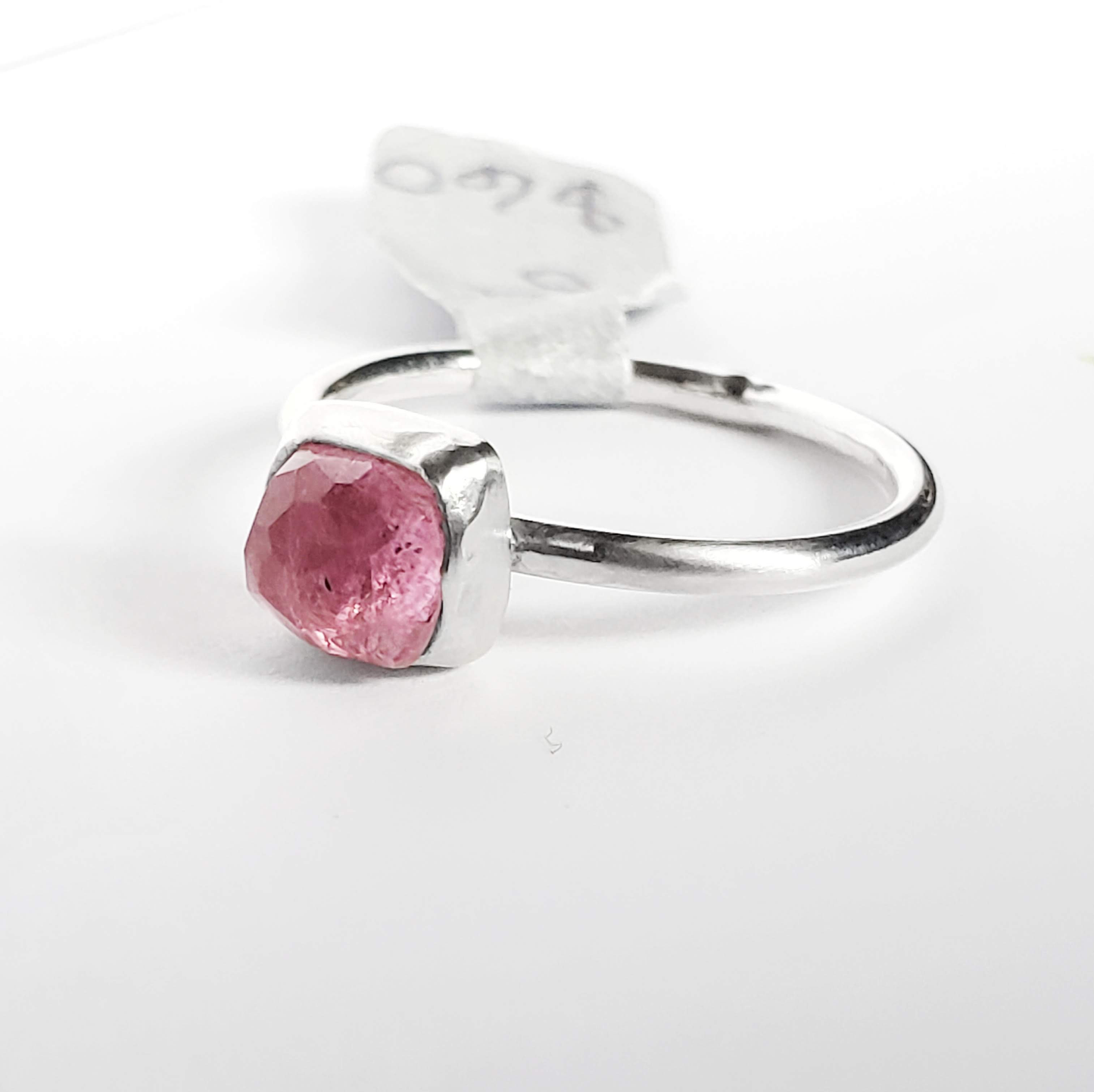 Pink tourmaline sterling silver ring, size 6