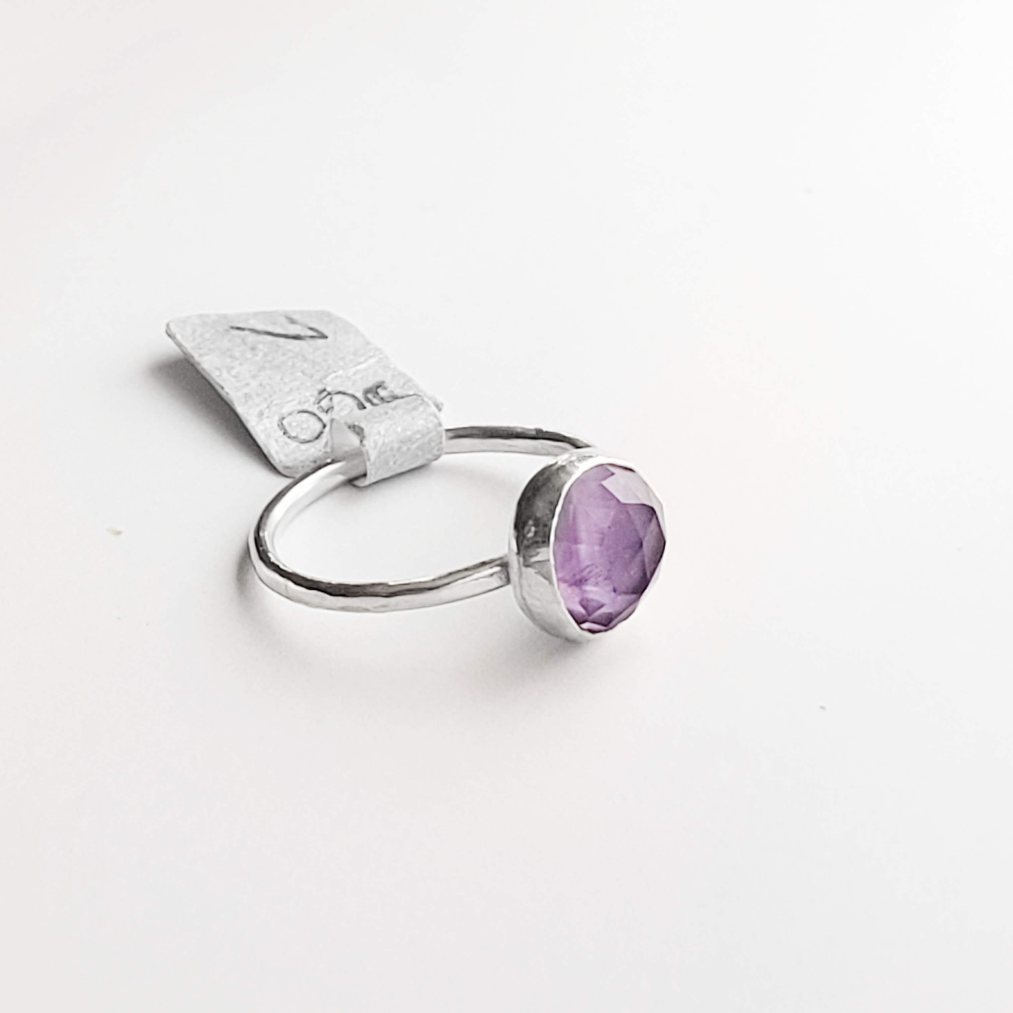 Amethyst rose cut gemstone sterling silver ring